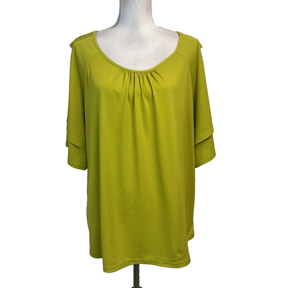 Susan Graver Stretch Slinky Top Blouse Size XL Lime Green Career Casual Wear - Picture 1 of 7